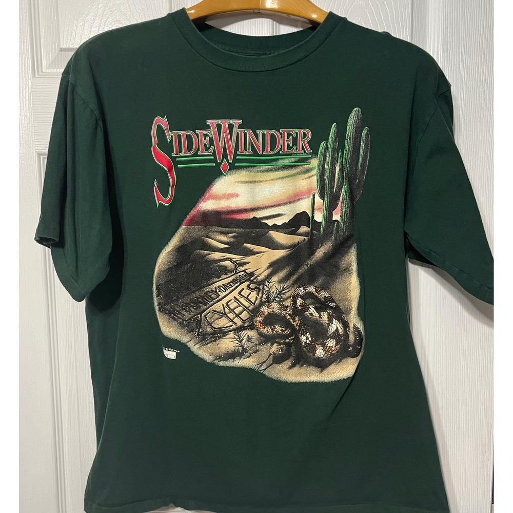 Harley Davidson Vintage Sidewinder Desert Graphic T Shirt Green XL 100% Cotton